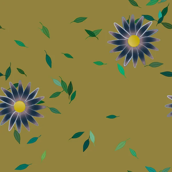 Fleurs Simples Avec Des Feuilles Vertes Composition Libre Illustration Vectorielle — Image vectorielle