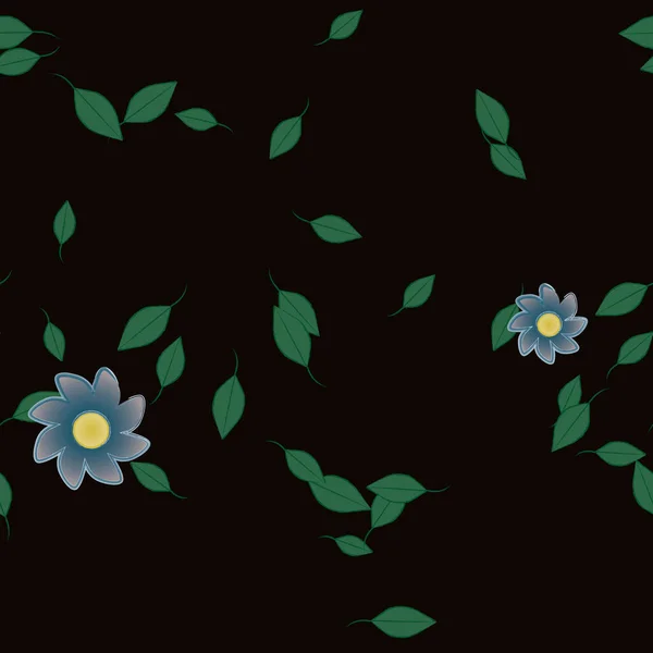 Plantilla Vector Con Flores Coloridas Simples Hojas Verdes — Archivo Imágenes Vectoriales