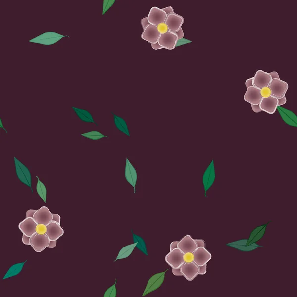 Flores Simples Con Hojas Verdes Composición Libre Ilustración Vectorial — Vector de stock