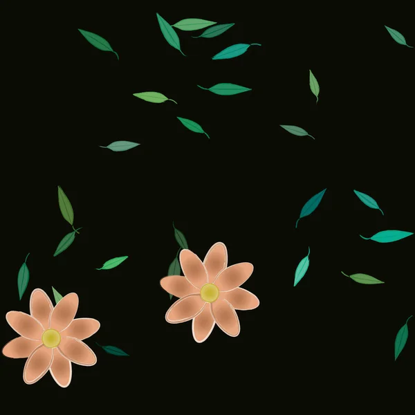 Simple Flowers Green Leaves Free Composition Vector Illustration — Stock Vector