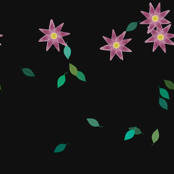 Flores Simples Con Hojas Verdes Composición Libre Ilustración Vectorial — Archivo Imágenes Vectoriales