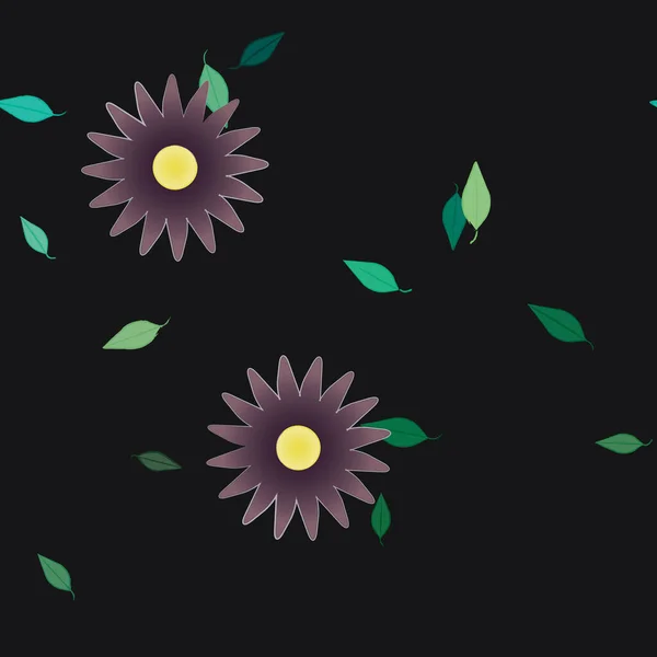 Composição Bonita Com Flores Coloridas Simples Folhas Verdes Fundo Ilustração — Vetor de Stock