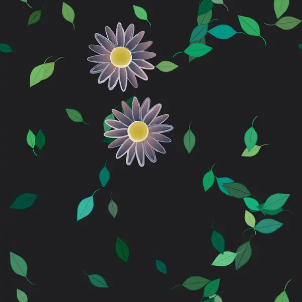 Composition Design Avec Fleurs Simples Feuilles Vertes Illustration Vectorielle — Image vectorielle