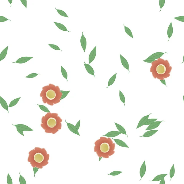 Hermosa Composición Con Flores Colores Simples Hojas Verdes Fondo Ilustración — Vector de stock