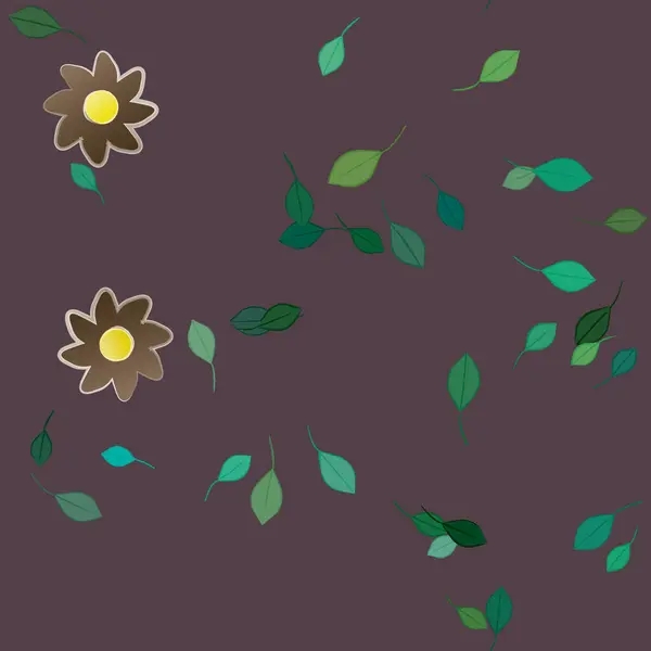 Flores Simples Con Hojas Verdes Composición Libre Ilustración Vectorial — Archivo Imágenes Vectoriales