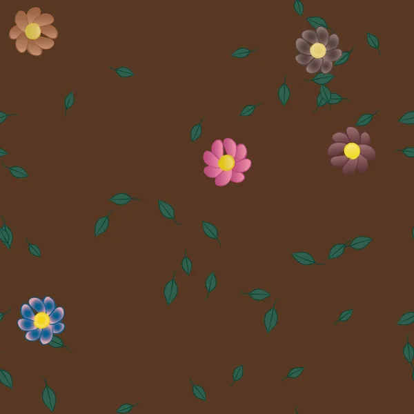 Modèle Vectoriel Avec Des Fleurs Colorées Simples Des Feuilles Vertes — Image vectorielle