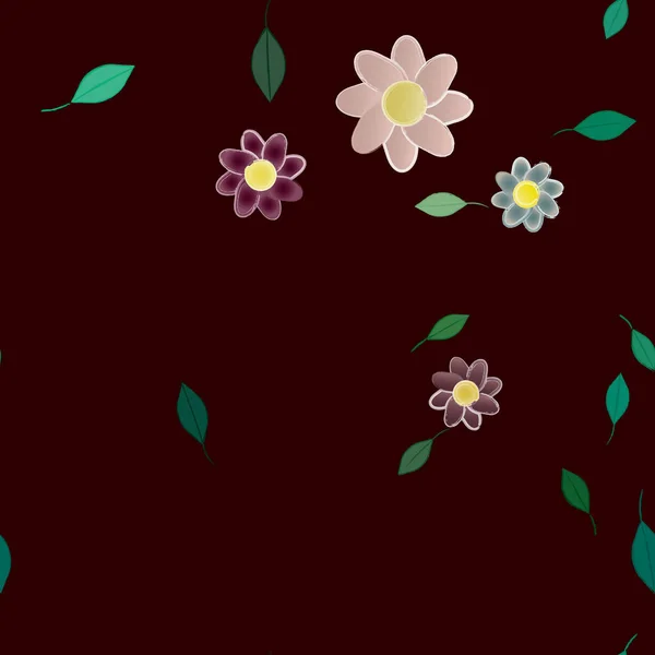 Composición Diseño Con Flores Simples Hojas Verdes Ilustración Vectorial — Vector de stock