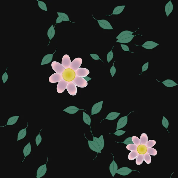 Enkla Blommor Med Gröna Blad Fri Sammansättning Vektor Illustration — Stock vektor