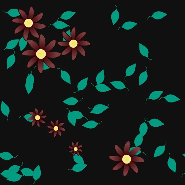 Modèle Vectoriel Avec Des Fleurs Colorées Simples Des Feuilles Vertes — Image vectorielle