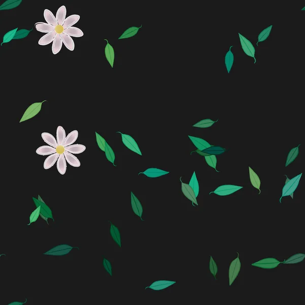 Mooie Compositie Met Eenvoudige Gekleurde Bloemen Groene Bladeren Achtergrond Vector — Stockvector