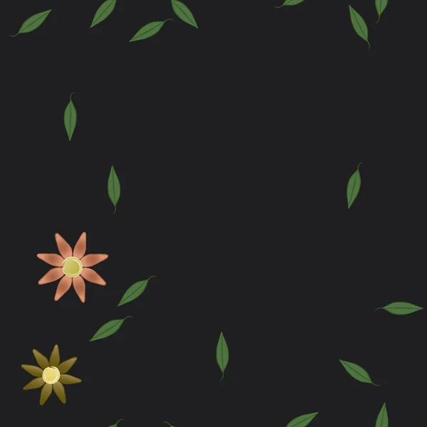 Composición Diseño Con Flores Simples Hojas Verdes Ilustración Vectorial — Vector de stock