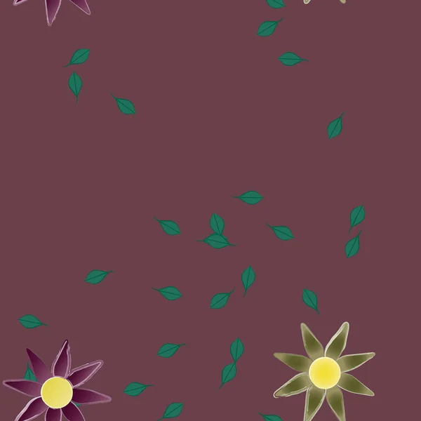 Flores Con Hojas Verdes Composición Libre Ilustración Vectorial — Vector de stock