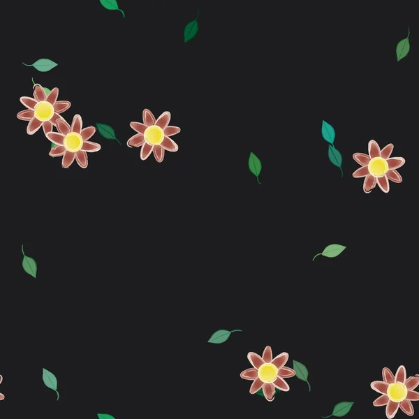 Modèle Vectoriel Avec Des Fleurs Colorées Simples Des Feuilles Vertes — Image vectorielle