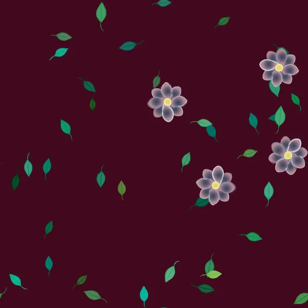 Ελεύθερη Σύνθεση Απλά Πολύχρωμα Λουλούδια Και Πράσινα Φύλλα Για Ταπετσαρία — Διανυσματικό Αρχείο