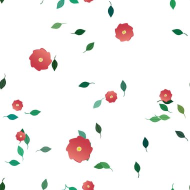 Basit çiçek ve yeşil yapraklı tasarım kompozisyonu, vektör illüstrasyonu