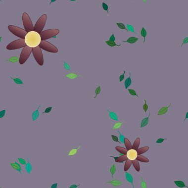 Basit çiçek ve yeşil yapraklı tasarım kompozisyonu, vektör illüstrasyonu