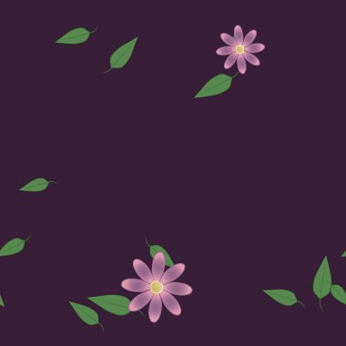 Serbest kompozisyonda yeşil yapraklı basit çiçekler, vektör illüstrasyonu