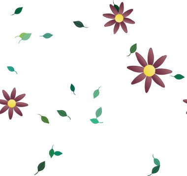 Serbest kompozisyonda yeşil yapraklı çiçekler, vektör illüstrasyonu