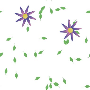 Serbest kompozisyonda yeşil yapraklı çiçekler, vektör illüstrasyonu