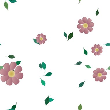 Basit çiçek ve yeşil yapraklı tasarım kompozisyonu, vektör illüstrasyonu