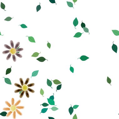 Basit çiçek ve yeşil yapraklı tasarım kompozisyonu, vektör illüstrasyonu
