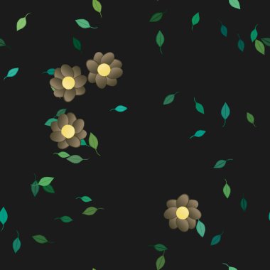 Basit çiçek ve yeşil yapraklı tasarım kompozisyonu, vektör illüstrasyonu