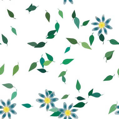 Serbest kompozisyonda yeşil yapraklı çiçekler, vektör illüstrasyonu