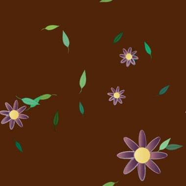 Serbest kompozisyonda yeşil yapraklı çiçekler, vektör illüstrasyonu