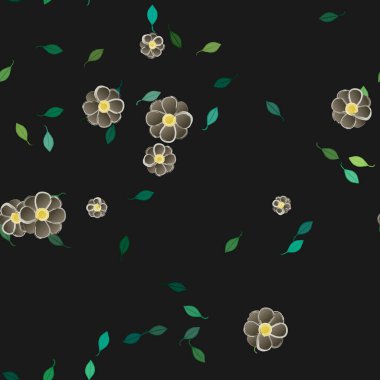 Basit çiçek ve yeşil yapraklı tasarım kompozisyonu, vektör illüstrasyonu