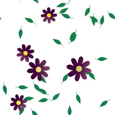 Serbest kompozisyonda yeşil yapraklı çiçekler, vektör illüstrasyonu