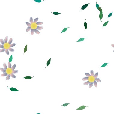 Basit çiçek ve yeşil yapraklı tasarım kompozisyonu, vektör illüstrasyonu