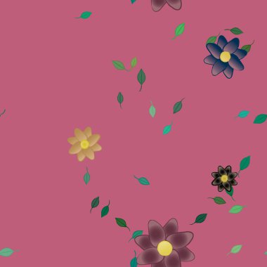 Serbest kompozisyonda yeşil yapraklı çiçekler, vektör illüstrasyonu