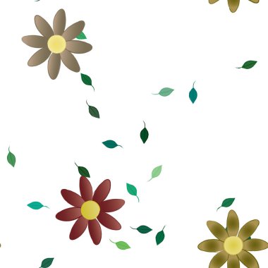 Basit renkli çiçekler ve yeşil yapraklı vektör şablonu