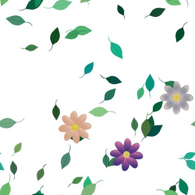 Basit çiçek ve yeşil yapraklı tasarım kompozisyonu, vektör illüstrasyonu