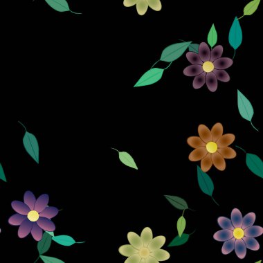 Serbest kompozisyonda yeşil yapraklı çiçekler, vektör illüstrasyonu