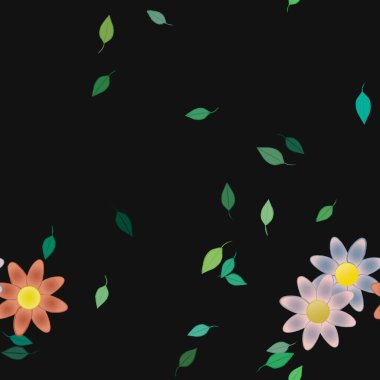 Basit çiçek ve yeşil yapraklı tasarım kompozisyonu, vektör illüstrasyonu