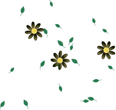 Serbest kompozisyonda yeşil yapraklı çiçekler, vektör illüstrasyonu