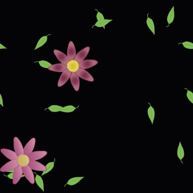 Basit renkli çiçekler ve yeşil yapraklı vektör şablonu