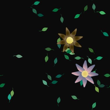 Serbest kompozisyonda yeşil yapraklı çiçekler, vektör illüstrasyonu