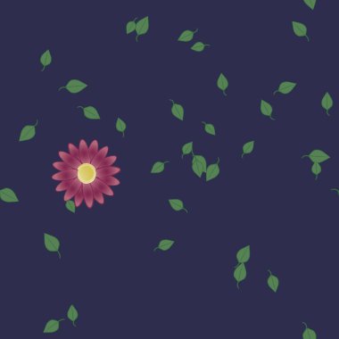 Basit renkli çiçekler ve yeşil yapraklı vektör şablonu