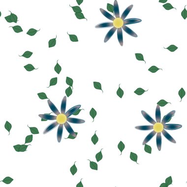 Basit renkli çiçekler ve yeşil yapraklı vektör şablonu