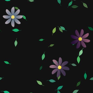 Basit renkli çiçekler ve yeşil yapraklı vektör şablonu