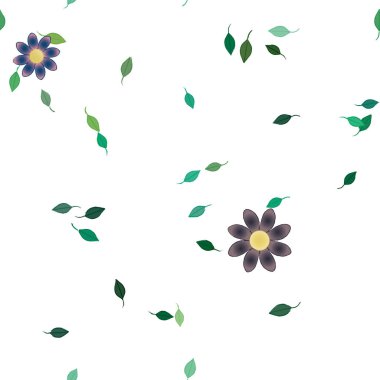 Basit çiçek ve yeşil yapraklı tasarım kompozisyonu, vektör illüstrasyonu