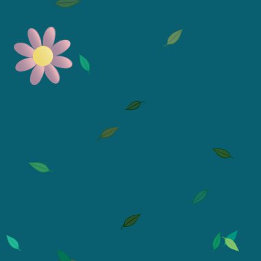 Basit çiçek ve yeşil yapraklı tasarım kompozisyonu, vektör illüstrasyonu