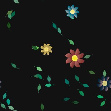 Serbest kompozisyonda yeşil yapraklı çiçekler, vektör illüstrasyonu