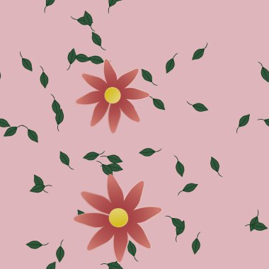 Basit renkli çiçekler ve yeşil yapraklı vektör şablonu