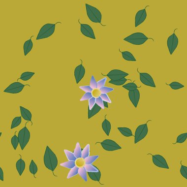 Serbest kompozisyonda yeşil yapraklı çiçekler, vektör illüstrasyonu