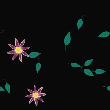 Serbest kompozisyonda yeşil yapraklı çiçekler, vektör illüstrasyonu