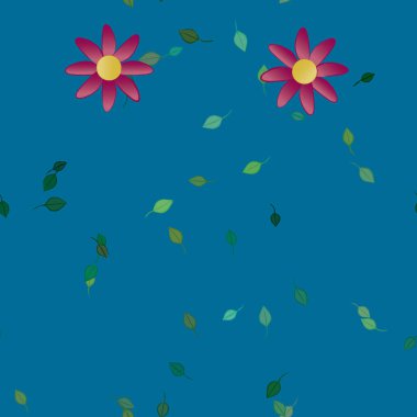 Serbest kompozisyonda yeşil yapraklı çiçekler, vektör illüstrasyonu