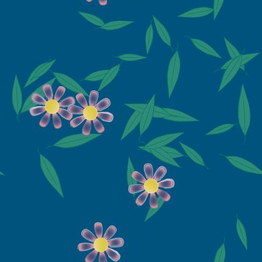 Basit renkli çiçekler ve yeşil yapraklı vektör şablonu